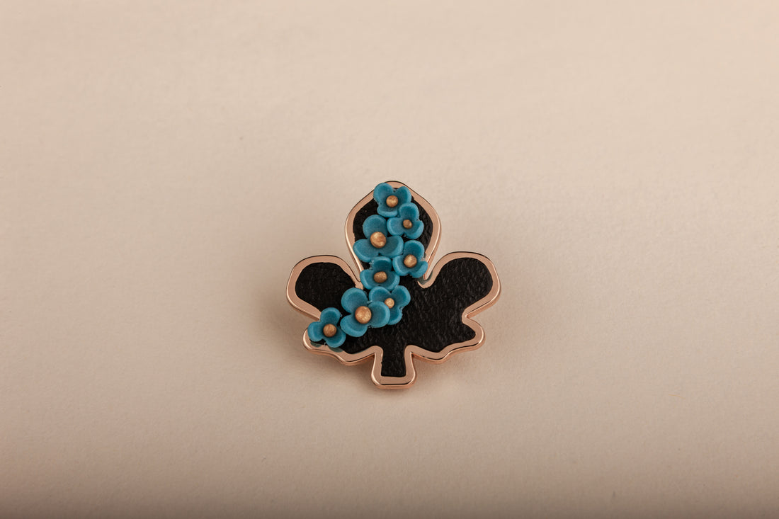 The Fig Leaf Floral Brooch in Skyveil