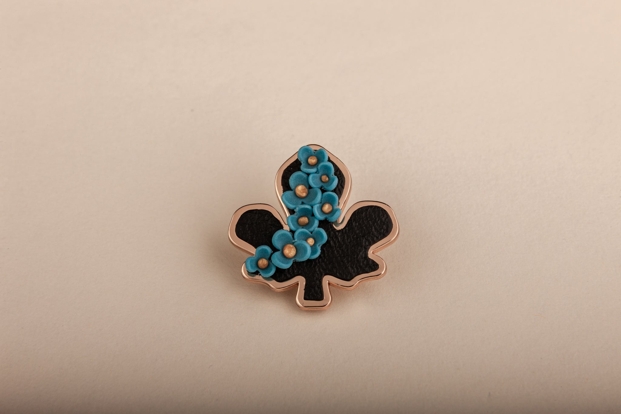 The Fig Leaf Floral Brooch in Skyveil